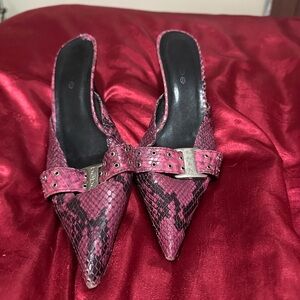 Bebe Pink Snakeskin Heels with Decorative buckle